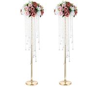 NUPTIO Vases de Mariage Centres de Table - 2 Pièces 100cm Vase Doré pour Fleurs Cristal Centre de Table Métal pour Mariages Anniversaire Allée Décorations de Salle de Séjour