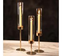 NUPTIO Verre Bougeoir Cylindrique À Bougies - Lot de 3 Clair Centres de Table de Mariage Décoration de Table de Salle À Manger pour Cheminée