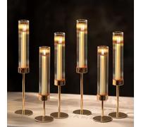 NUPTIO Verre Bougeoir Cylindrique À Bougies - Lot de 6 Centres de Table de Mariage Nervuré Décoration de Table de Salle À Manger pour Cheminée