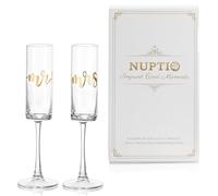 NUPTIO Verre Champagne Cadeau Mariage: Ensemble de 2 Mr Mrs Or Flute Personnalisé Couple Idee Anniversaire Noel Amoureux Couples Valentin Jeune Femme Fiancailles Glasses Mariés Gift