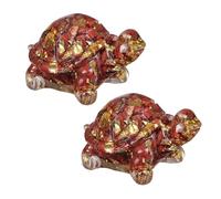 Nupuyai Lot de 2 Statue de Tortue en Cristal, Figurine de Tortue en Quartz, Ornement Tortue en Pierre, Sculpture Artistique d'animaux en Résine Porte-Bonheur Décoration Intérieure, Jaspe Rouge