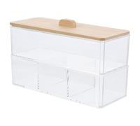 NUSITOU 1ensemble Boîte de Rangement Coton Tige et Cotons avec Couvercle Bambou Organisateur Transparent Acrylique à Compartiments Multiples pour Salle de Bain et Coiffeuse