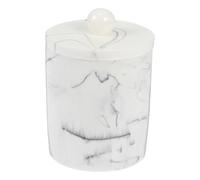 NUSITOU Boîte de Rangement Ronde en Résine Blanc avec Couvercle et Décoration Perle, Motif Marbre Classique, Boîte à Coton-Tige et Cure-Dents pour Salle de Bain Moderne Style