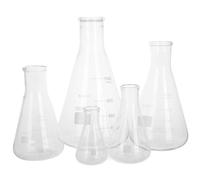 NUSITOU Lot de 5 Set de Set de Fioles Erlenmeyer Coniques Graduées en Verre Borosilicaté Haute Résistance, Faciles à Remplir et Verser, Capacité Variée 50ml à 1l pour Laboratoire