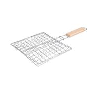 NUSITOU Panier à Griller en Acier Inoxydable Manche en Bois, Carré | Poisson et Steak, Surface Lisse, Isolation Thermique, Usage Pique-niques et Camping