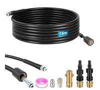 NUTKIT 15M Kit Deboucheur Haute Pression, Tuyau de Nettoyage Haute Pression | Kit de Tuyau de Nettoyage de Canalisation avec 2 Buses et 3 Adaptateurs,180Bar 60C°,Compatible avec Karcher K2-K7,Lavor,Bosch