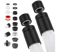 NUTKIT 2 PCS Aérateur de Robinet, 360° Pivotant Embout Robinet Cuisine | 2 Modes Mousseur Robinet Économie d'Eau avec Adaptateurs Femelle/Mâle de 20mm,22mm et 24mm,pour Cuisine, Salle de Bain (Noir)