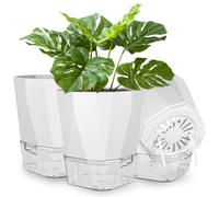 NUTKIT 3 PCS Pots de Fleurs en Plastique, Pot de Fleurs Auto-Arrosants | Ø16.5 x H 18CM, Pot De Fleur Interieur avec Trous De Drainage et Base Amovible, pour Plantes d'Intérieur et d'Extérieur(Noir)