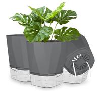 NUTKIT 3 PCS Pots de Fleurs en Plastique, Pot de Fleurs Auto-Arrosants | Ø16.5 x H 18CM, Pot De Fleur Interieur avec Trous De Drainage et Base Amovible, pour Plantes d'Intérieur et d'Extérieur(Gris)