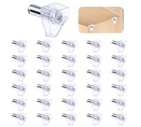 NUTKIT 30 PCS Supports d'étagères en Plastique Transparent | Taquet Etagere Plastique Transparent avec Tige en Acier, Support Etagere pour Meubles de Cuisine, Bibliothèque, Armoire