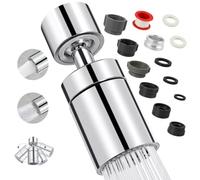 NUTKIT Aérateur de Robinet, 360° Pivotant Embout Robinet Cuisine | 2 Modes Mousseur Robinet Économie d'Eau avec Adaptateurs Femelle/Mâle de 20mm,22mm et 24mm,pour Cuisine,Salle de Bain(Argent)