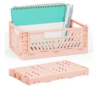 NUTKIT Caisse Pliable Plastique, Caisses Rangement Pliable Cagettes | Empilable Caisse Pliante avec Poignée, pour Cuisine, Chambre à Coucher, Bureau, Salle de Bain(Rose Cerisier, 22×14.8×8.7 cm)