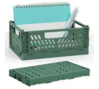 NUTKIT Caisse Pliable Plastique, Caisses Rangement Pliable Cagettes | Empilable Caisse Pliante avec Poignée, pour Cuisine, Chambre à Coucher, Bureau, Salle de Bain(Vert Foncé, 22 × 14.8 × 8.7 cm)