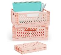 NUTKIT Caisse Pliable Plastique,Lot de 2 Caisses Rangement Pliable Cagettes | Empilable Caisse Pliante avec Poignée, pour Cuisine, Chambre à Coucher, Bureau, Salle de Bain(Rose Cerisier, 22×14.8×8.7 cm)