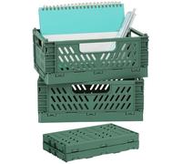 NUTKIT Caisse Pliable Plastique,Lot de 2 Caisses Rangement Pliable Cagettes | Empilable Caisse Pliante avec Poignée, pour Cuisine, Chambre à Coucher, Bureau, Salle de Bain(Vert Foncé, 22 × 14.8 × 8.7 cm)