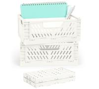 NUTKIT Caisse Pliable Plastique,Lot de 2 Caisses Rangement Pliable Cagettes | Empilable Caisse Pliante avec Poignée, pour Cuisine, Chambre à Coucher, Bureau, Salle de Bain(Blanc Ivoire, 22×14.8×8.7 cm)