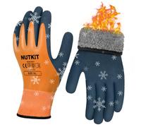 NUTKIT Gants de Travail Hiver Thermiques Imperméable, 1 Paire Taille 9/L | Doublure Chaude, Gant Thermique Anti Froid avec Latex, Excellente Adhérence, pour Chambre Froide, Pêche, Jardinage(Orange)