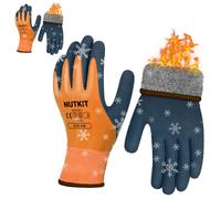 NUTKIT Gants de Travail Hiver Thermiques Imperméable, 2 Paires Taille 8/M | Doublure Chaude, Gant Thermique Anti Froid avec Latex, Excellente Adhérence, pour Chambre Froide, Pêche, Jardinage(Orange)