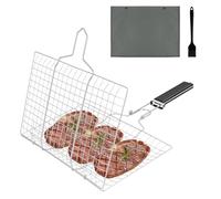 NUTKIT Panier Grille pour Barbecue,Panier de Barbecue en Acier Inoxydable,panier grill portable carré,panier à rôtir à poisson avec Poignée Amovible,Brosse et Sac de Rangement,pour Légumes(33.5*22CM)