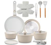 NutriChef Batterie de Cuisine 18 Pièces Céramique - Casseroles et Poêles Antiadhésives avec Poignées Amovibles, Revêtement sans PTFE, Gain de Place