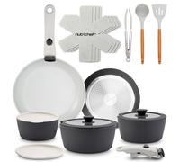 NutriChef Batterie de Cuisine 18 Pièces Céramique - Casseroles et Poêles Antiadhésives avec Poignées Amovibles, Revêtement sans PTFE, Gain de Place