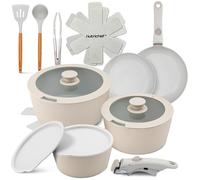 NutriChef Batterie de Cuisine 18 Pièces Céramique - Casseroles et Poêles Antiadhésives avec Poignées Amovibles, Revêtement sans PTFE, Gain de Place
