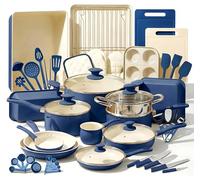 NutriChef Batterie de Cuisine 54 Pièces - Set Complet Poêles et Casseroles Céramiques Antiadhésives avec Couvercles et Ustensiles, Tous Feux Induction Gaz Électrique - Bleu Gris