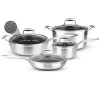 Set de batterie de cuisine en acier inoxydable NutriChef, 8 pièces – Casseroles et poêles Triply compatibles avec l'induction, structure alvéolée, résistantes aux rayures et antiadhésives, passent au
