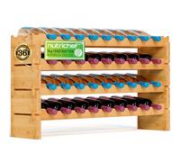 NutriChef Casier à Bouteilles en Bambou 36 Bouteilles - Range Bouteille Vin Empilable 4 Niveaux, Porte Bouteille Autoportant, Rangement Bouteilles pour Cave à Vin, Cuisine ou Bar