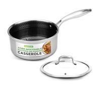 Nutrichef Casserole Inox 2L avec Couvercle en Verre - Casserole de Cuisine Triply avec Revêtement Antiadhésif Gravé au Laser, Motif Nid d’Abeille Résistant aux Rayures