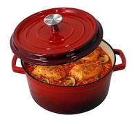 Nutrichef Cocotte en Fonte Émaillée-Cocotte Fonte de 5 Litres - Ustensiles de Cuisson Émaillée pour Cuisinière- Marmite Induction avec Couvercle Auto Basculant-Rouge