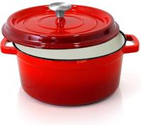 Nutrichef Cocotte en Fonte Émaillée-Cocotte Fonte de 5 Litres - Ustensiles de Cuisson Émaillée pour Cuisinière- Marmite Induction avec Couvercle Auto Basculant-Rouge