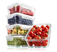 Nutrichef Contenants de Stockage Alimentaire en Verre 10 Pièces - Contenants Empilables Premium en Verre pour Préparation de Repas - Couvercles à Fermeture Étanche Développés, Sans BPA