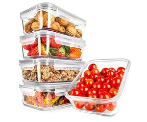 NutriChef Contenants de Stockage Alimentaire en Verre 10 Pièces - Contenants Empilables Premium en Verre pour Préparation de Repas, Nouveaux Couvercles Étanches avec Trou d'Air