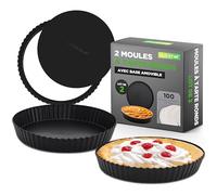 Nutrichef Duo de Moules à Tarte 23 cm - Acier Carbone, Base Amovible, Chauffe Uniforme, Antiadhésif, Inclus 100 Caissettes, Noir