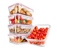 Nutrichef Ensemble de 10 Contenants Alimentaires en Verre Supérieur (5 Contenants + 5 Couvercles Hermétiques), Design Empilable pour Préparation de Repas, Couvercles Transparents - Rouge