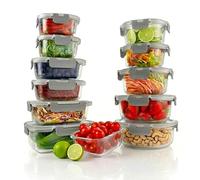 Nutrichef Ensemble de 12 Bocaux en Verre avec Couvercles Hermétiques - Récipients Empilables pour Meal Prep - Boîtes de Rangement Alimentaire en Verre avec Couvercle