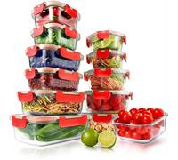 NutriChef Ensemble de 12 Boîtes Alimentaires avec Couvercles Hermétiques - Boîtes de Conservation Verre - Rouge