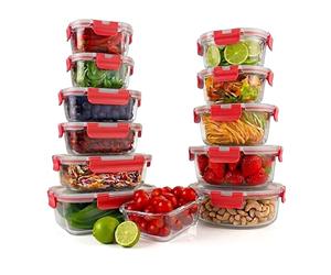 NutriChef Ensemble de 12 Boîtes Alimentaires avec Couvercles - Meal Prep- Lunch Box Verre-Conteneurs de Préparation de Repas Empilables et Robustes avec Couvercles Hermétiques- Boîtes de Conservation
