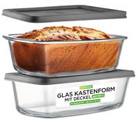 NutriChef, ensemble de 2 moules à pain en verre avec couvercle, capacité de 1,8 L – Moules à cake en verre borosilicaté