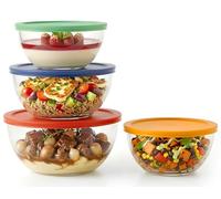 NutriChef Ensemble de 4 bols à salade avec couvercle | Bols à salade empilables (1 l, 1,6 l, 2,5 l & 3,7 l) pour stockage & préparation | Compatible lave-vaisselle, congélateur & micro-ondes