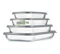 NutriChef Ensemble de 8 moules en verre - 4 bocaux de rangement en verre avec couvercle & 4 couvercles fraîcheur sans BPA - Empilables, compatibles lave-vaisselle, idéal pour Meal Prep & stockage