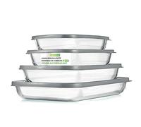 NutriChef Ensemble de 8 moules en verre - 4 bocaux de rangement en verre avec couvercle & 4 couvercles fraîcheur sans BPA - Empilables, compatibles lave-vaisselle, idéal pour Meal Prep & stockage
