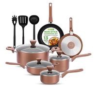 Nutrichef Ensemble de Batterie de Cuisine Antiadhésive, Ensemble d’ Ustensils de Cuisine, Avec Casserole a Sauce, Poêles, Marmites, Casserole, Couvercles, Louche, Fourchette, Passoire