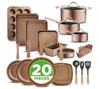 Nutrichef Ensemble de Batterie de Cuisine et de Pâtisserie, Ustensiles de Cuisine et Poêles Antiadhésifs, Adapté pour les Cuisinières à Gaz, Électriques, Induction, Poignées Cool-Touch, 20 Pièces