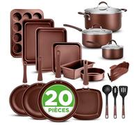 Nutrichef Ensemble de Batterie de Cuisine et de Pâtisserie, Ustensiles de Cuisine et Poêles Antiadhésifs, Adapté pour les Cuisinières à Gaz, Électriques, Induction, Poignées Cool-Touch, 20 Pcs