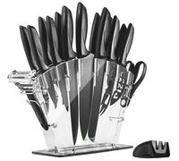 NutriChef Ensemble de Couteaux de Cuisine 17 Pièces - Ensemble de Couteaux de Cuisine en Acier Inoxydable avec 6 Couteaux à Steak et Aiguiseur Bonus, Ciseaux, Éplucheur, Support en Acrylique