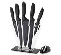 NutriChef Ensemble de Couteaux de Cuisine 7 Pièces - Ensemble de Couteaux de Cuisine en Acier Inoxydable avec 5 Couteaux et Aiguiseur Bonus, Support en Acrylique - Pour Couper, Trancher
