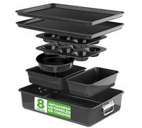 Nutrichef Ensemble de Moules à Pâtisserie Antiadhésifs Empilables - Ensemble de Plaques de Cuisson en Acier Premium sans PFOA, PFOS, PTFE avec Revêtement Antiadhésif- Kit de Pâtisserie (Noir)
