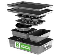 Nutrichef Ensemble de Moules à Pâtisserie Empilable Antiadhésif 8 Pièces- Ensemble de Plaques de Cuisson sans PFOA, PFOS, PTFE avec Revêtement Antiadhésif, Résistant au Four jusqu'à 232°C (Gris)